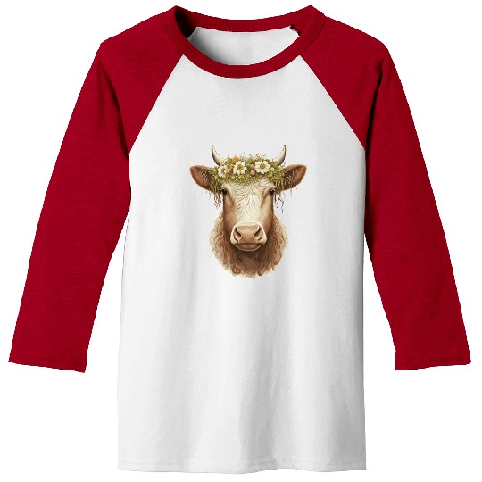 Flower Crown Cow Floral Farm Animal Pet Baseball Tees