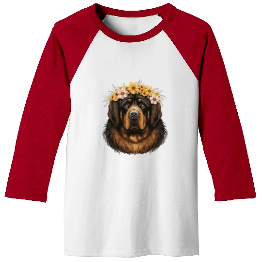 Tibetan Mastiff Flower Crown Floral Farm Animal Pe Baseball Tees