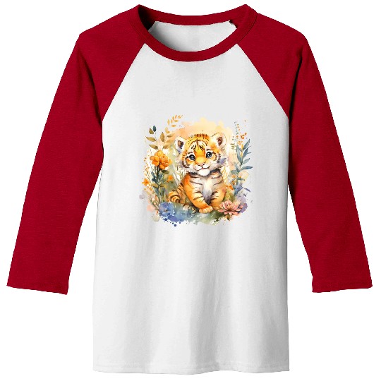 Baby Tiger Safari Animal Watercolor Floral Baseball Tees