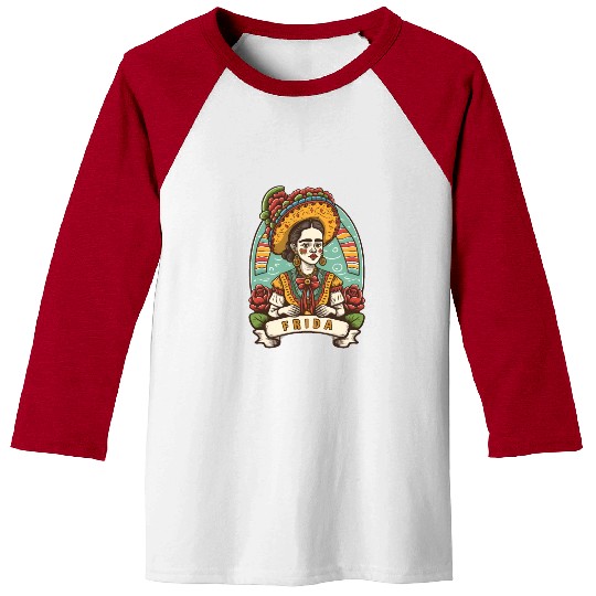 Frida Kahlo Floral Portrait Funny Cinco De Mayo Baseball Tees