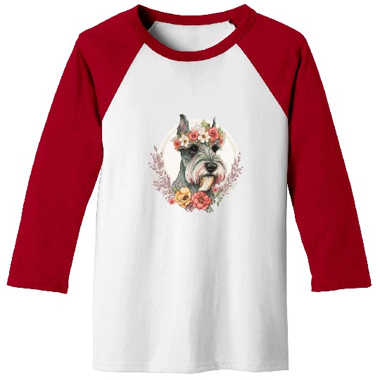 Cute Mini Schnauzer Flower Crown Pet Dog Breed Flo Baseball Tees