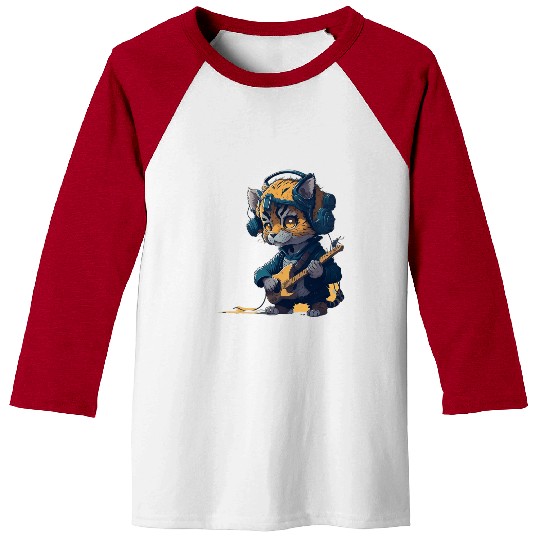 baby tiger playing electric guitar Baseball Tees
