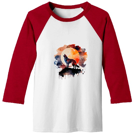 Wolf Howling at Moon Watercolor Baseball Tees