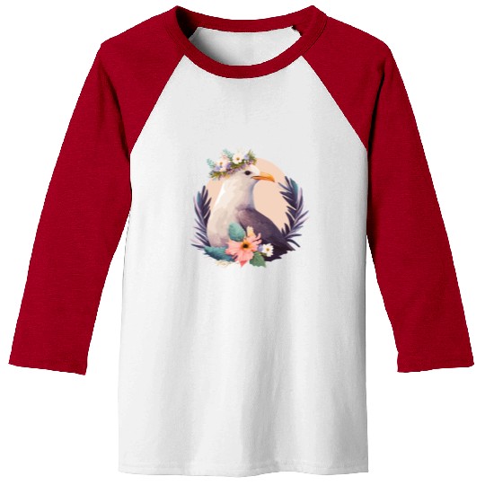 Cute Seagull Bird Flower Crown Floral Birds Baseball Tees