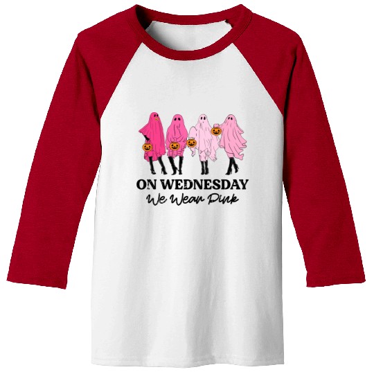 Breast Cancer On Wednesday We Wear Pink Halloween Baseball Tees