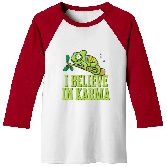 Happy Green Chameleon Karma Believer Baseball Tees