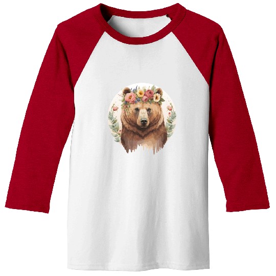 Cute Brown Bear Grizzly Flower Crown Animal Lovers Baseball Tees