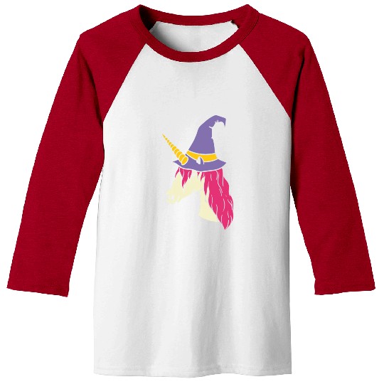 Cute Unicorn Wear Witch Hat Halloween Girls Kids Baseball Tees