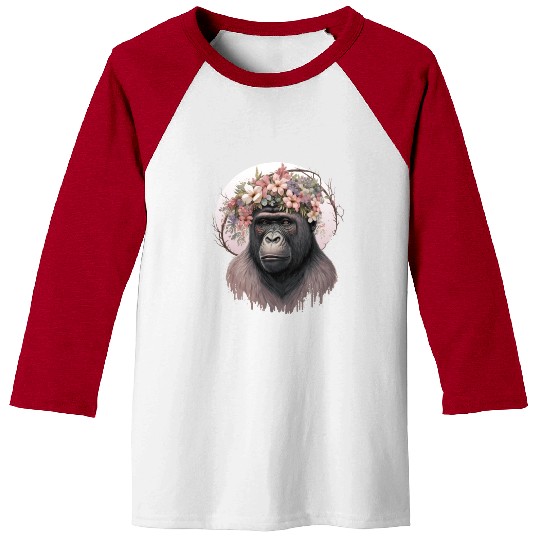 Floral Gorilla Flower Crown Monkey Lover Baseball Tees
