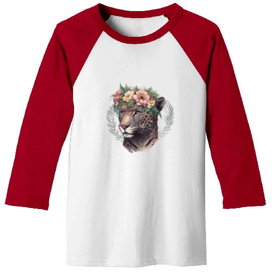 Watercolor Jaguar Flower Crown Wild Cat Lover Baseball Tees