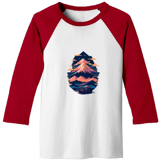 Serene Mount Fuji Sunset Peaceful River Scenery Baseball Tees