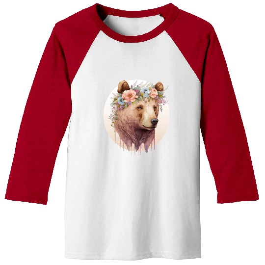 Watercolor Brown Bear Grizzly Flower Crown Wild An Baseball Tees