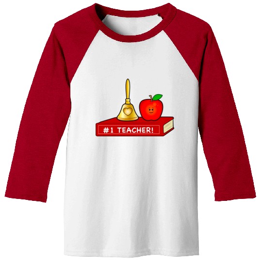 Teacher Appreciation Cute Apple And Bell With Book Baseball Tees