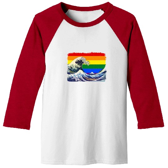 Gay Pride Rainbow Flag Great Wave off Kanagawa Baseball Tees