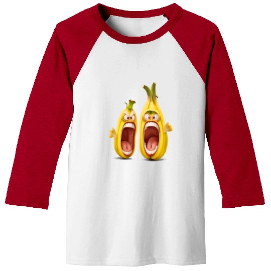 Two bananas with angry face screaming cartoon Baseball Tees