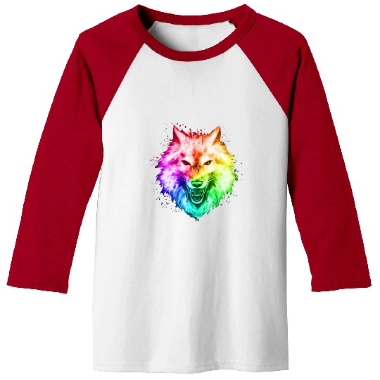 Bright Colorful Wolf Head – Rainbow Howling Wolf F Baseball Tees