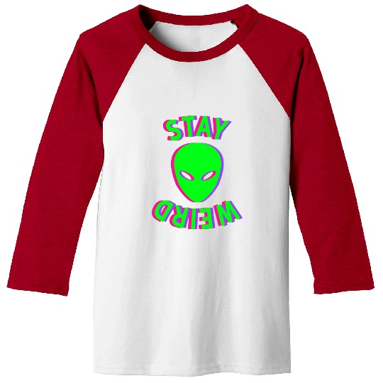 Awesome Stay Weird Alien Face Glitch Ufo Extraterr Baseball Tees
