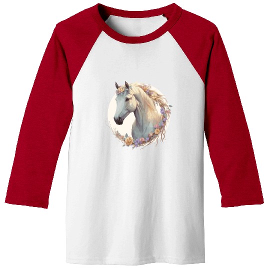 Cute Watercolor Flower Horse Chinese Zodiac Animal Baseball Tees