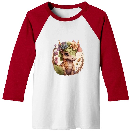 Cottagecore Cute Baby Dragon Floral Fantasy Pet Fl Baseball Tees
