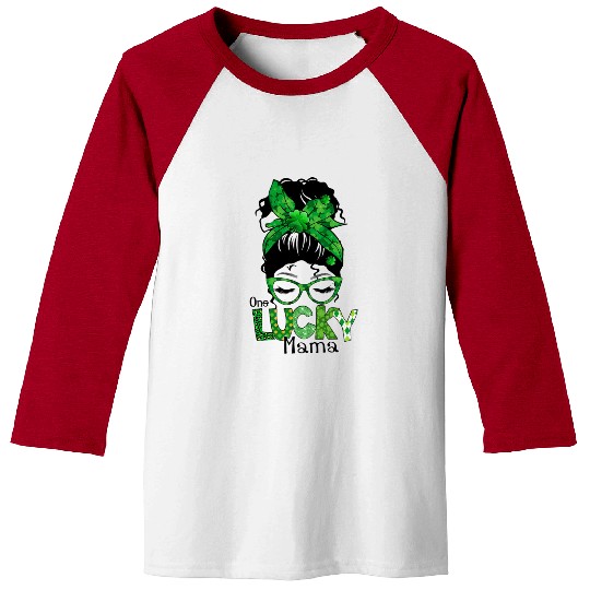 Lucky Mama Messy Bun Leopard Shamrock St Baseball Tees