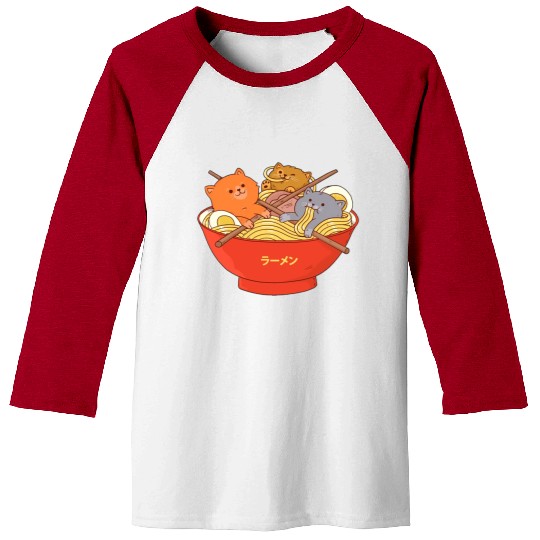 Kawaii Anime Cat Japanese Ramen Noodle Baseball Tees