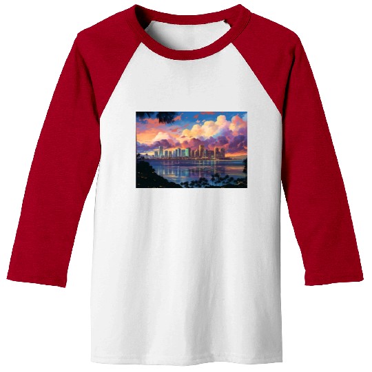 Anime Honolulu A Vibrant Anime Inspired Skyline Baseball Tees