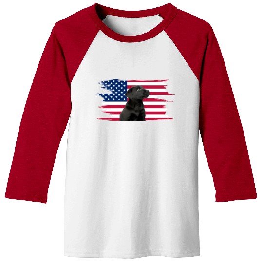 American Flag Dog Black Lab Puppy Baseball Tees