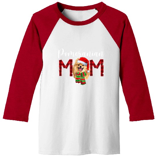 Pomeranian Mom Santa Scarf Plaid Dog Mom Baseball Tees
