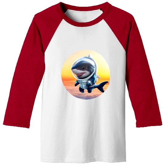 Shark astronaut at sunset Baseball Tees