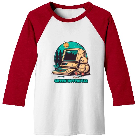 Green Nostalgia Toy Bear Nature Computer Baseball Tees