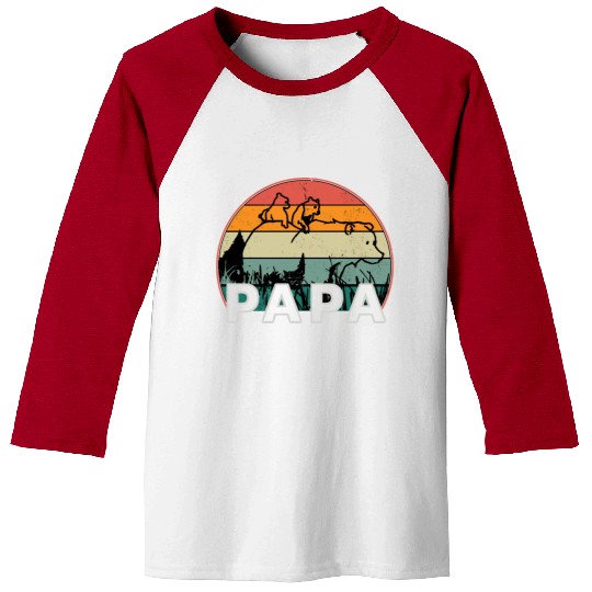 Papa Bear With Cubs Retro Grizzly Bear Forest Tree Baseball Tees