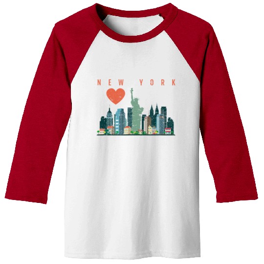 New York City Nyc Skyline Heart Distressed Style Baseball Tees