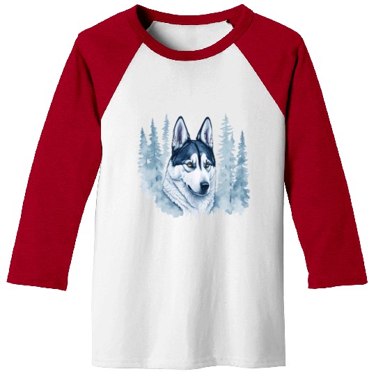 Siberian Husky With A Winter Forest Baseball Tees