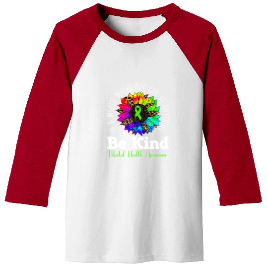 Be Kind Green Ribbon Sunflower Mental Health Baseball Tees