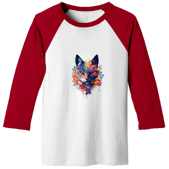 colorful face ninja cat flowers Baseball Tees