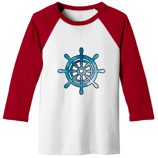Ship Wheel blue watercolor Baseball Tees