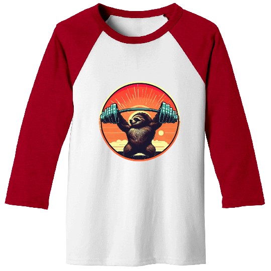 Sloth Dumbbells Fitness Sunset Baseball Tees