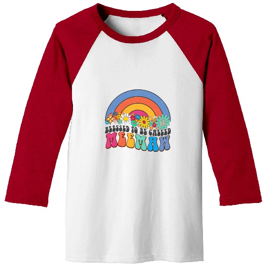 Blessed To Be Called Meemaw Rainbow Groovy Baseball Tees