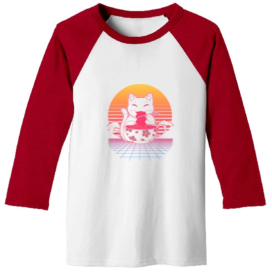 Kawaii Ra Neko Retro Cat Japanese Noodle Anime Baseball Tees