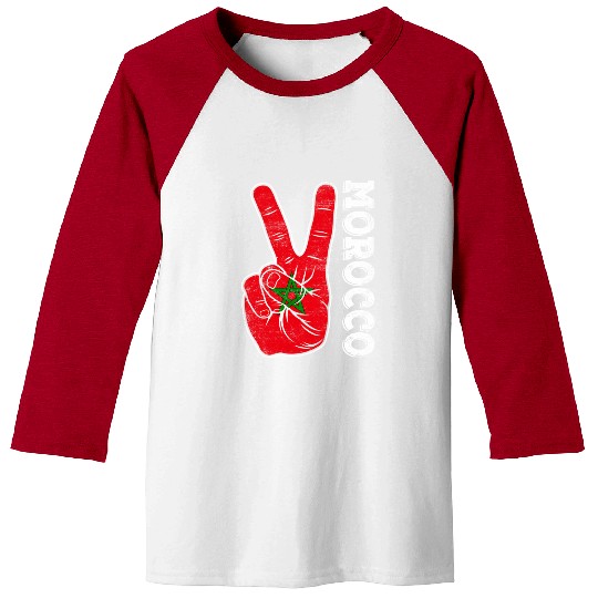 Victory Two Fingers Morocco Flag Patriotic Baseball Tees