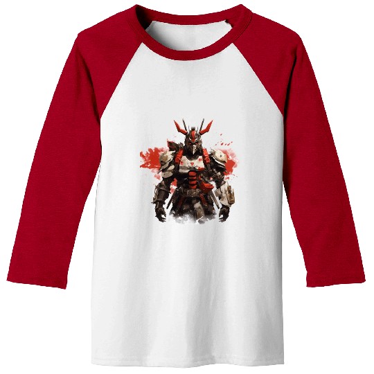 Samurai Robot Red White Baseball Tees