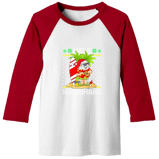 Mele Kalikimaka Santa Claus Surfer Guitar Baseball Tees