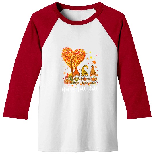 Happy Fall Y'all Gnomes Pumpkin Autumn Vibes Baseball Tees