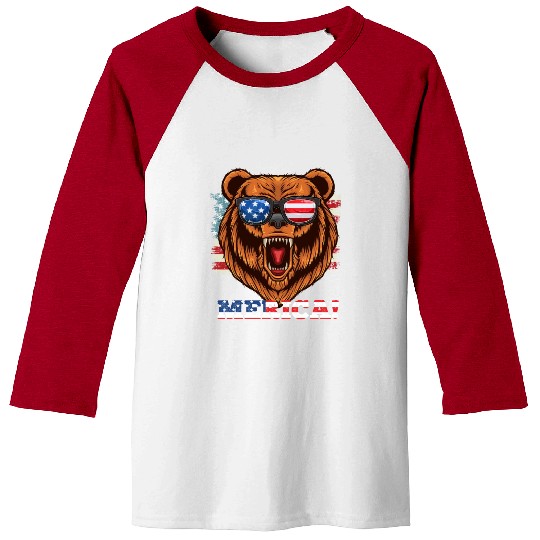 Merica Independence Day American Bear USA Party Baseball Tees