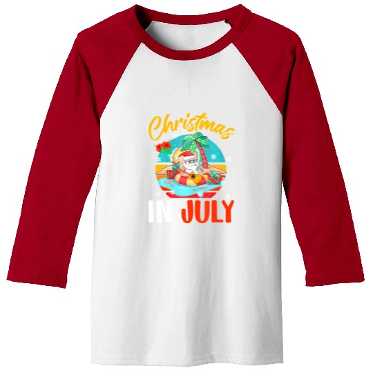 Christmas In July Hawaiian Santa Relaxing On Baseball Tees