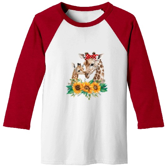 Giraffe Mom Baby Animals Sunflower African Baseball Tees