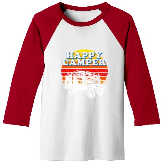 Happy Camper Funny Camping Lover Baseball Tees