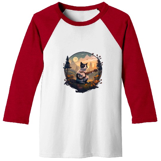 Cottagecore Aesthetic - Cat Playing Guitar - Baseball Tees