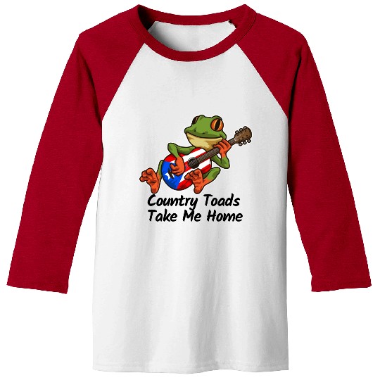 Frog With Guitar Country Toads Take Me Home Baseball Tees