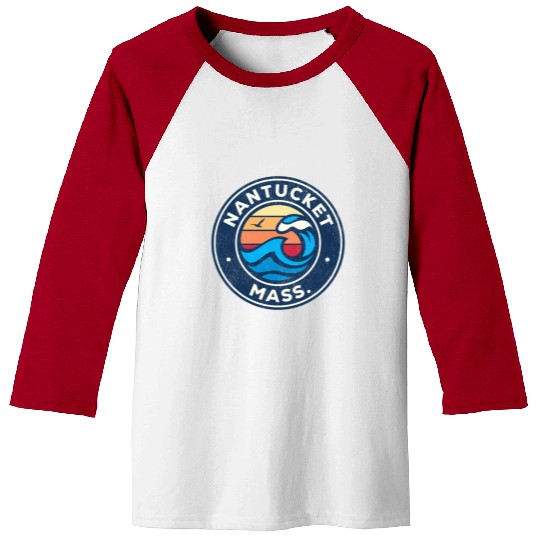 Nantucket Massachusetts Ma Nautical Waves Baseball Tees